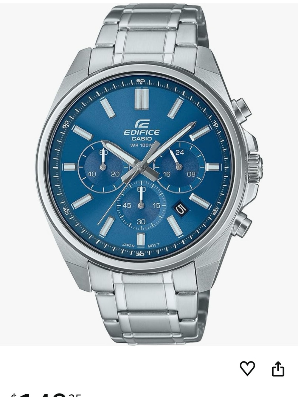 Casio Edifice Silver Stainless Steel Watch with Blue Dial